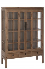 CABINET ASIA NATRUAL WOOD GLASS 3 SHELVES 3 DRAWERS 